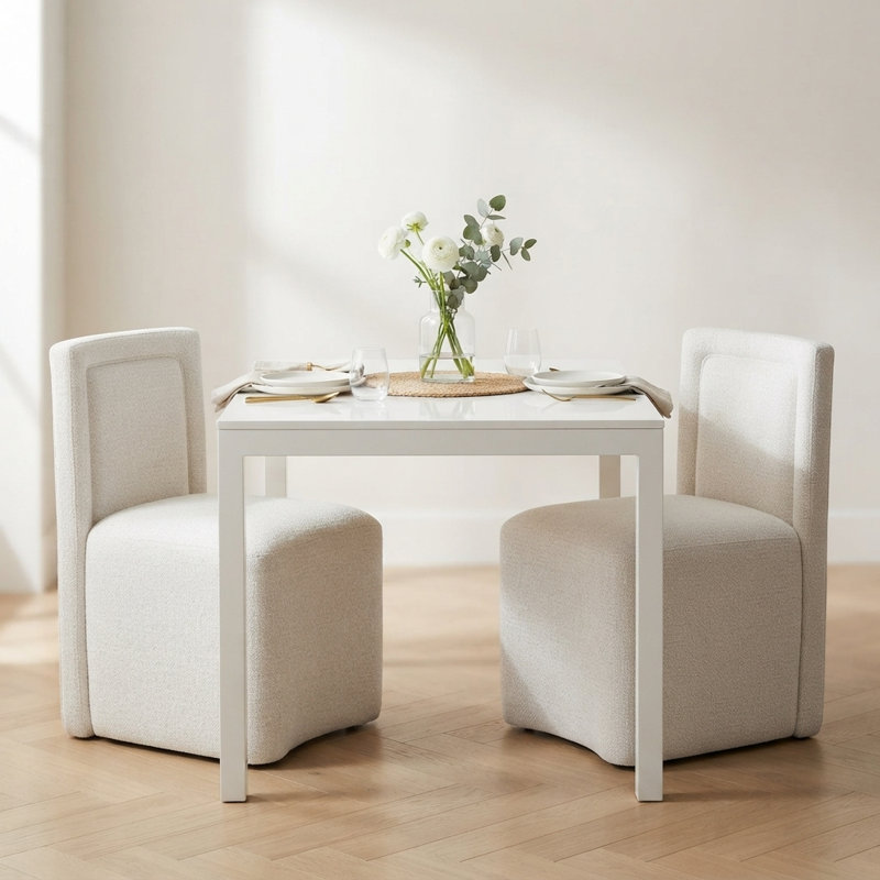 Chaise pivotante blanche à roulettes, siège rembourré pour la cuisine et le bureau, 1