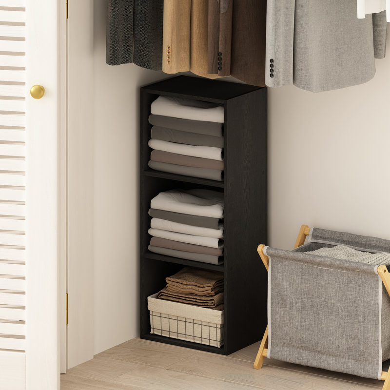 Reed 3-Tier Open Shelf Multipurpose Closet & Clothing Storage, Storage Organizer, Blackwood