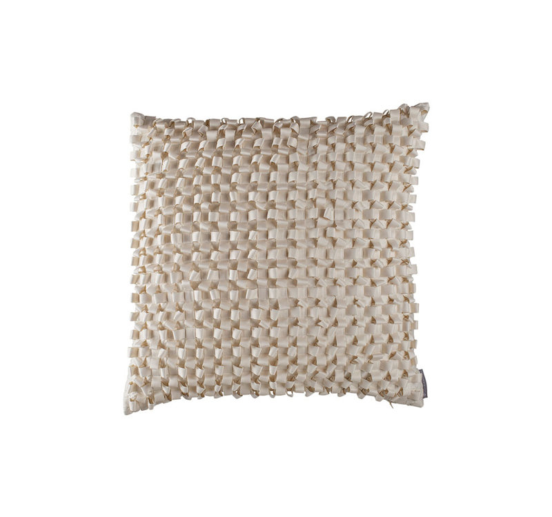 Ribbon Silk Square Pillow Cover & Insert, Ivory