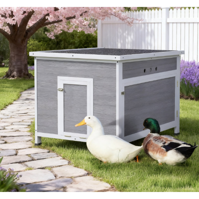 Cage spacieuse en bois pour petits animaux, abri gris clair avec toit ouvrable