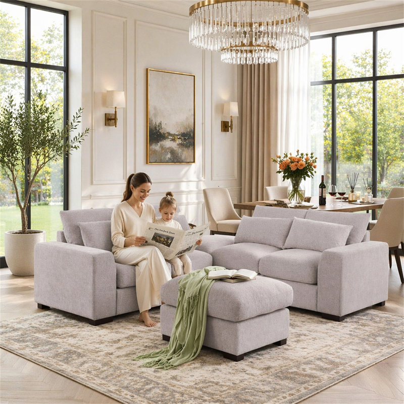Canapé modulaire avec 2 repose-pieds Tatman, Gris clair