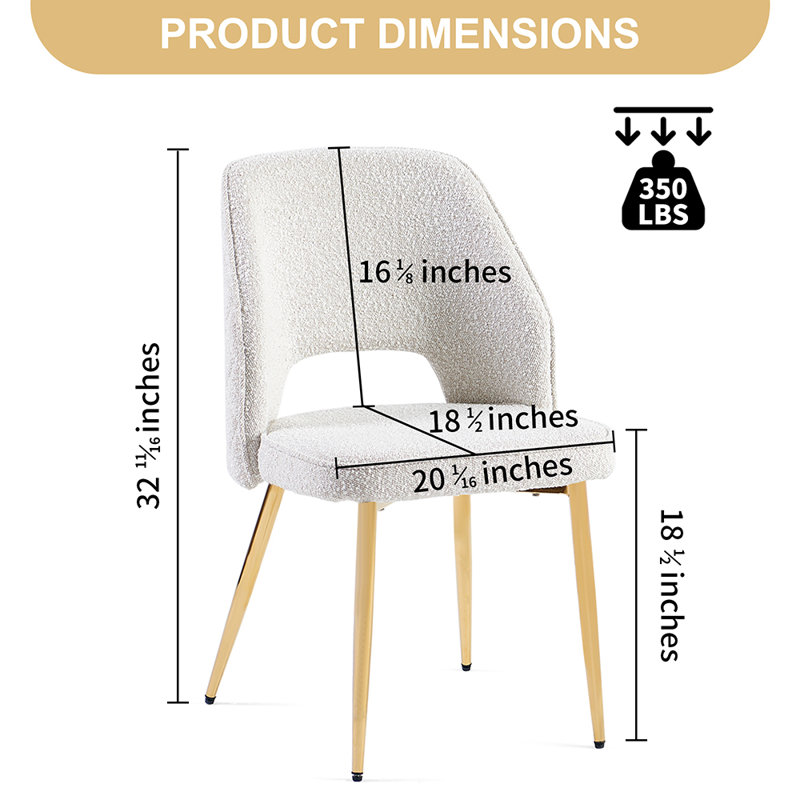 Set of 4 Beige Boucle Upholstered Side Chairs with Gold Metal Legs