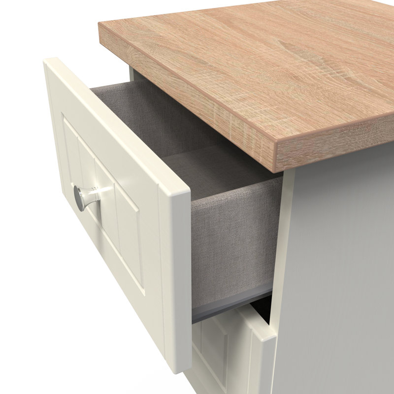 Fully Assembled Rosio 2 Drawer Bedside Table, Cream Ash/Bardolino
