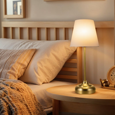 Wireless Vintage Table Lamp with 3 Color Temperatures - Rechargeable Dimmable Gold Bedside Lamp, Brass Base & Linen Shade for Bedroom, Living Room