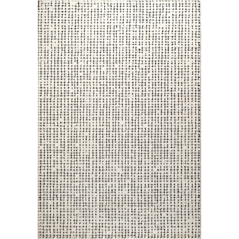 Abani Oliver OLV120B Modern Cream Black Textured Crosshatch Minimalist Area Rug, 5'3" x 7'7"