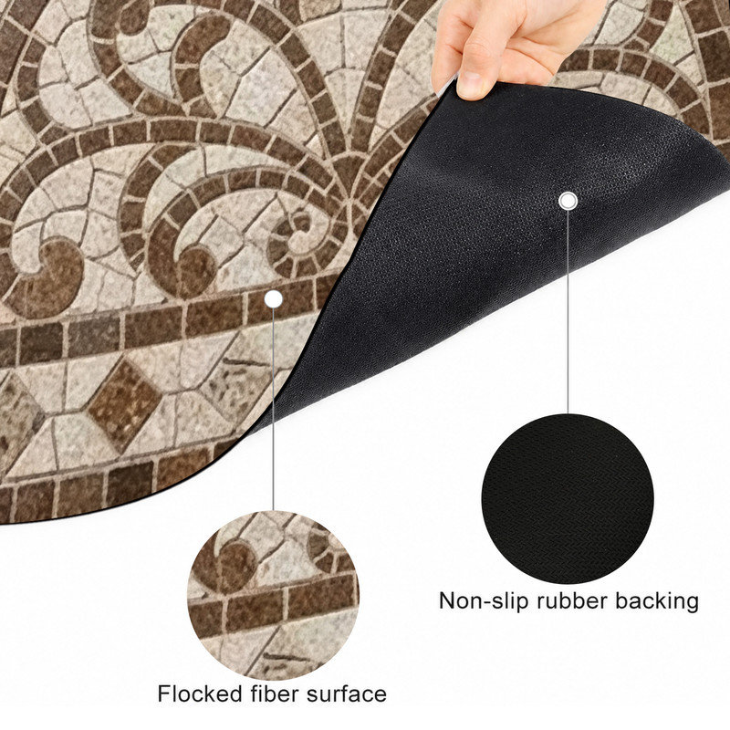  Tapis d'entrée antidérapant pour l'extérieur, 24 po x 36 po, mosaïque à volutes rétro, Mosaïque rétro à volutes