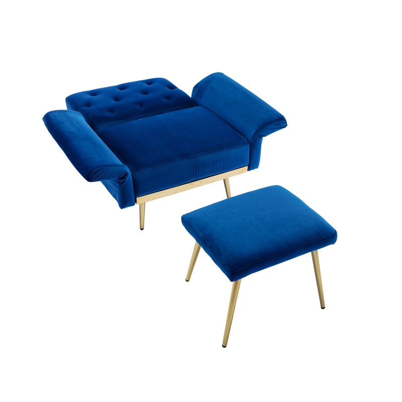 Chaise d'appoint avec accoudoirs et dossier réglables, Velours bleu marine