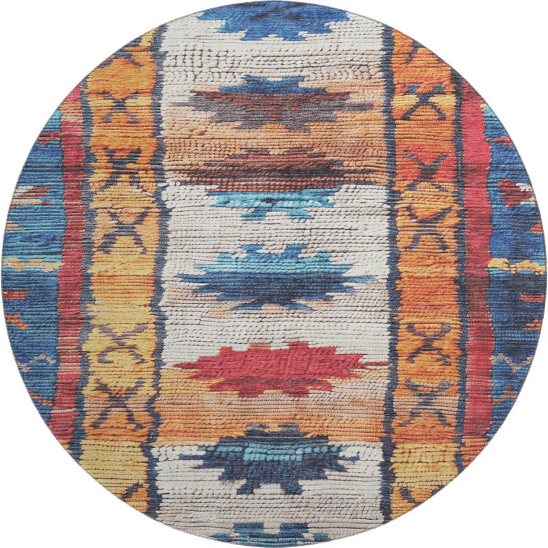 Premium Machine Washable Tiana Tribal Rug, Round 8'