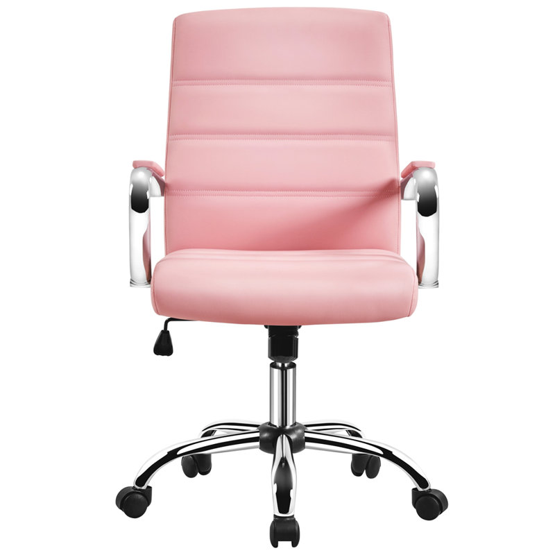 Mid-Back Executive Swivel Office Chair with Metal Frame and Arms, Pink