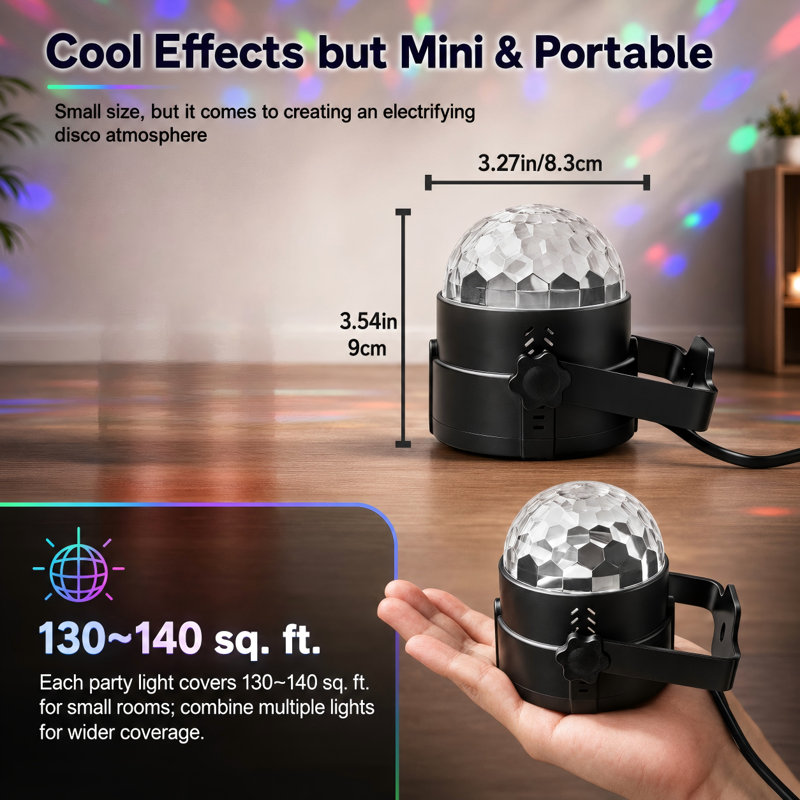 2-Pack Sound-Reactive Party Lights with Remote Control and Disco Ball Strobe Effects