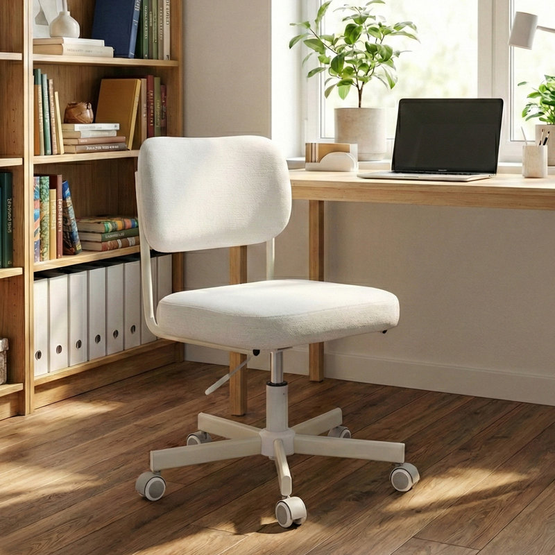 Chaise de bureau rembourrée sans accoudoirs, Blanc