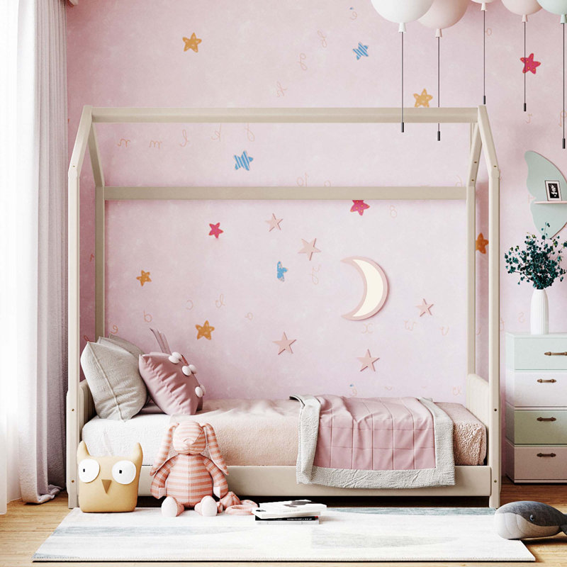 Lit en bois Velvet House, Beige, Simple
