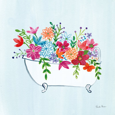 Floral Bathroom I Light Blue by Farida Zaman - Wrapped Canvas Painting