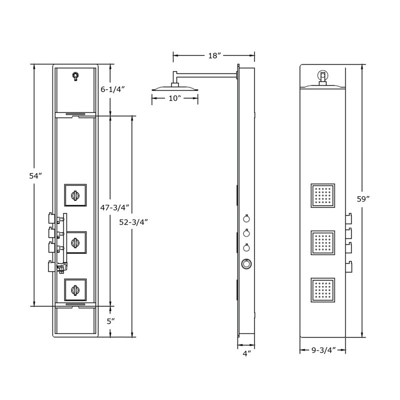 59'' Aluminum Alloy Shower Panel with Adjustable Shower Head