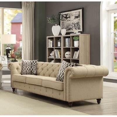 Aizleigh 89.5'' Linen Rolled Arm Chesterfield Sofa -  Darby Home Co, LRKM4180 43888638