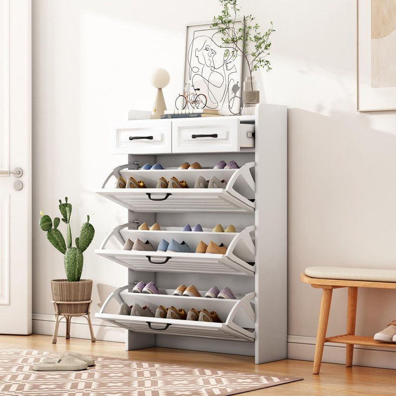 12 Pair Flip Down Shoe Storage, White