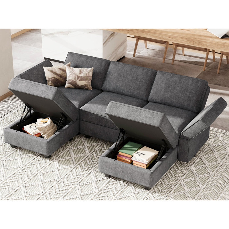Canapé modulaire en forme de U modulaire rembourré en nair, Terry gris foncé