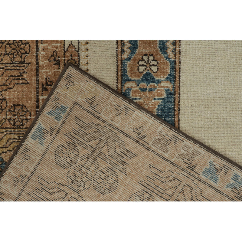 Rug & Kilim's Distressed rug with Mihrab Pattern and Beige Open Field