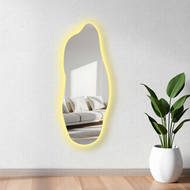 Miroir abstrait à DEL abstrait avec interrupteur marche / arrêt, cadre en EVA noir, épaisseur 20 mm | 20,5 po x 53,1 po | Miroir de 4 mm, alimenté par pile (9 V, pile non incluse) | Éclairage élégant pour une décoration intérieure moderne et un meuble-lavabo