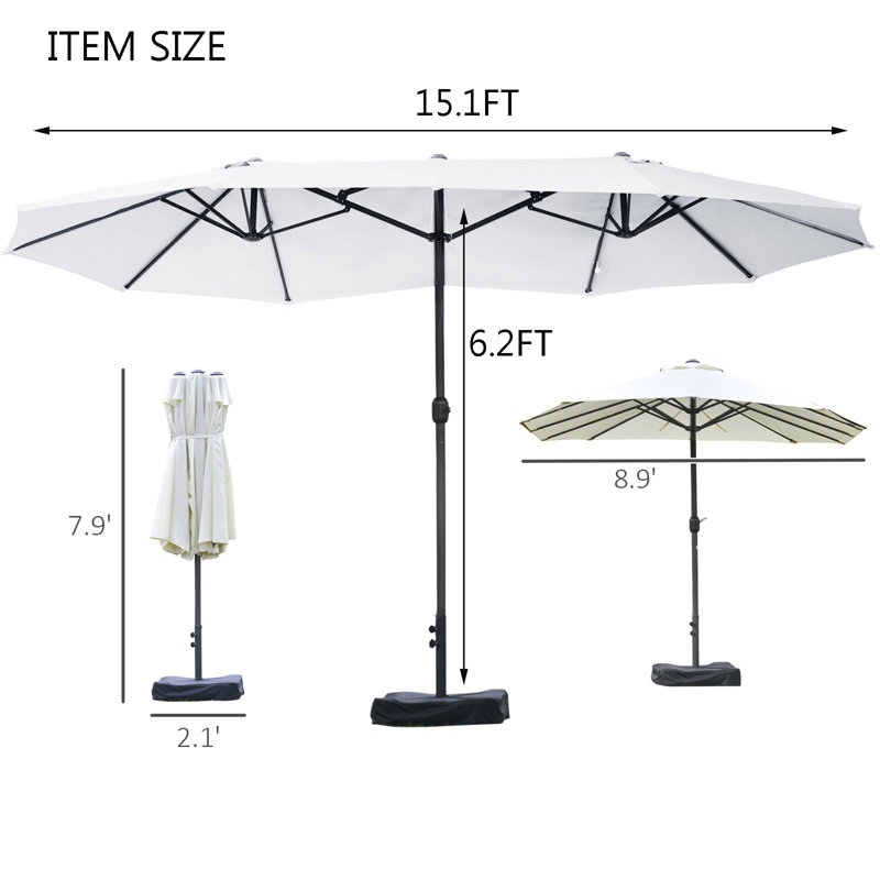 15ft Steel Rectangular Outdoor Double Sided Market Sunbrella Umbrella, Beige