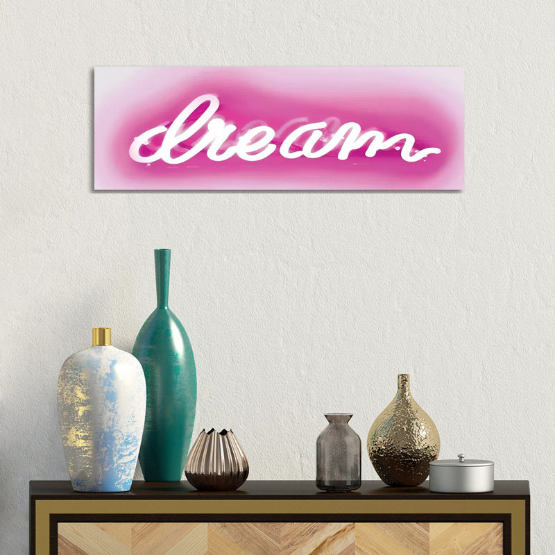 Neon Dream Pink On White by Hailey Carr - Wrapped Canvas Panoramic Print, 30.48 cm H x 91.44 cm W x 1.91 cm D