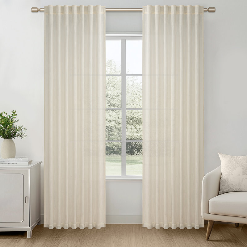 Dennan Linen Curtain Rod Pocket Back Tab,Linen Semi Sheer Curtains for Bedroom, Birch, 50" W x 84" L