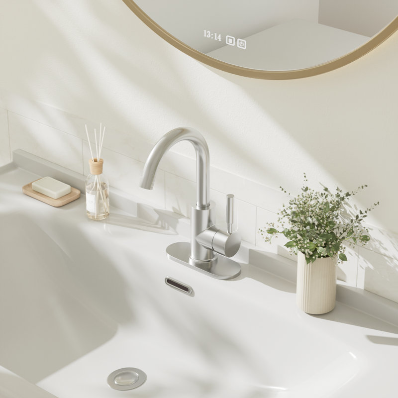Brushed Nickel Single-Handle Bathroom Faucet with Metal Drain