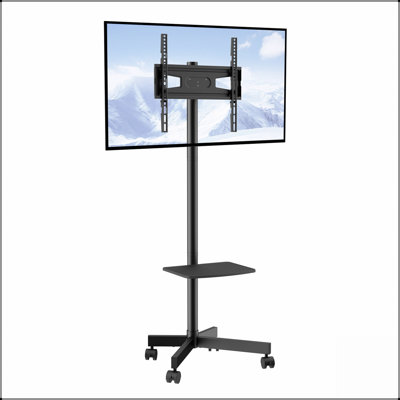 Mobile TV Stand with Height-Adjustable Mount and AV Tray, for 23 to 60 Inch TVs, Portable and Stable on Wheels