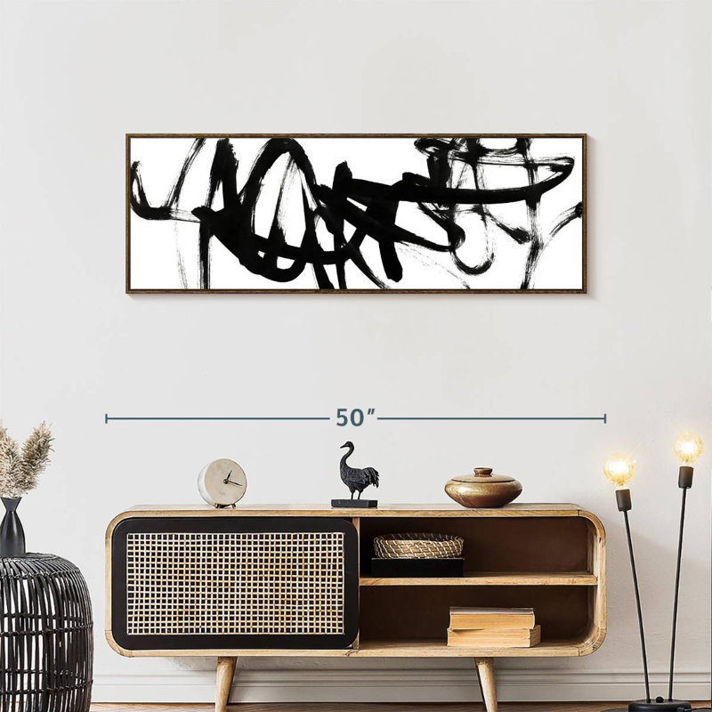 Blanc à noir Higley V, 46 po x 16 po, Floating Frame Walnut
