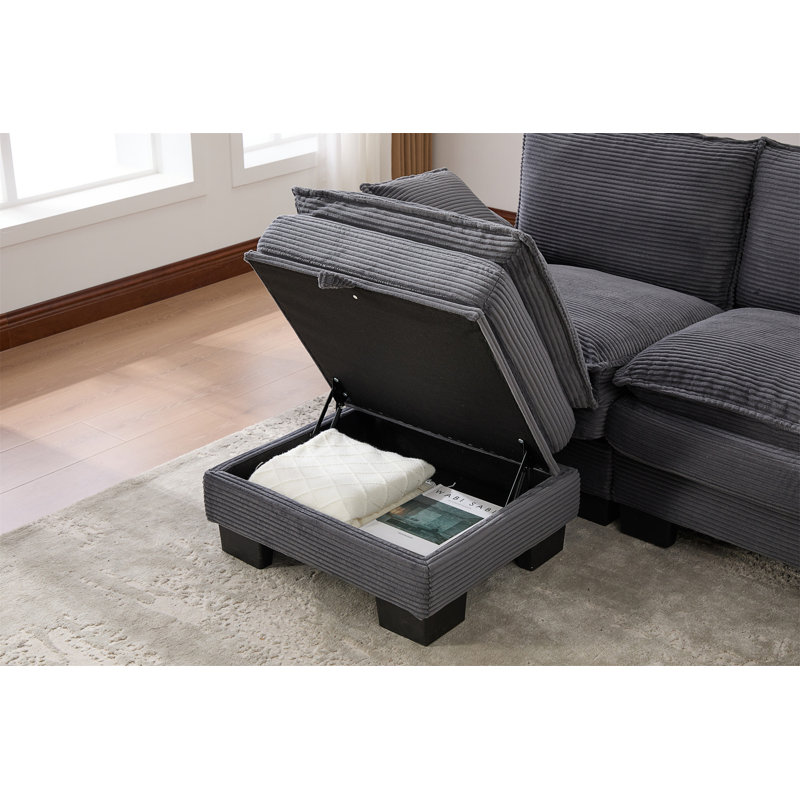 Canapé modulaire modulaire Cloud, L 129,92 po, Velours côtelé gris foncé