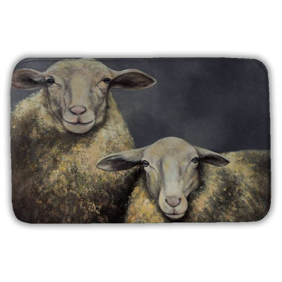 Two sheeps Bath Mat with Non-Slip Backing - Quick Dry Memory Foam Bathroom Rug - Absorbent - Modern Plush Spa-Style - Machine Washable
