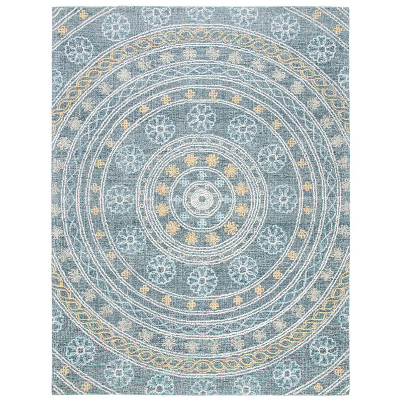 Unionville Hand Tufted Wool/Cotton Oriental Rug in Charcoal/Yellow, Rectangle 8' x 10'