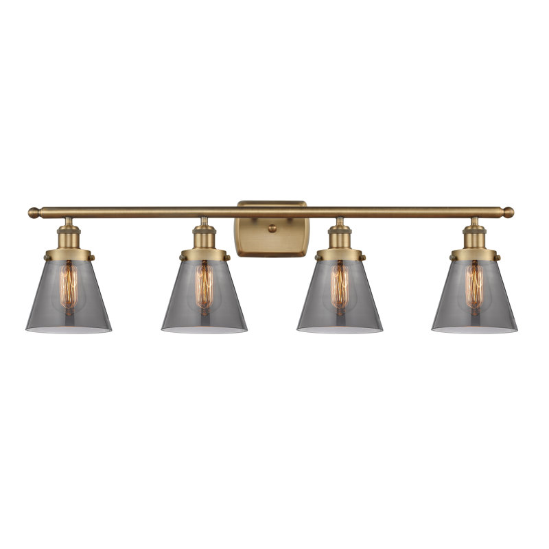 Éclairage pour meuble-lavabo 4 lumières 36 po Ballston Urban Cone, Incandescent, Plaqué couleur fumée, Laiton brossé