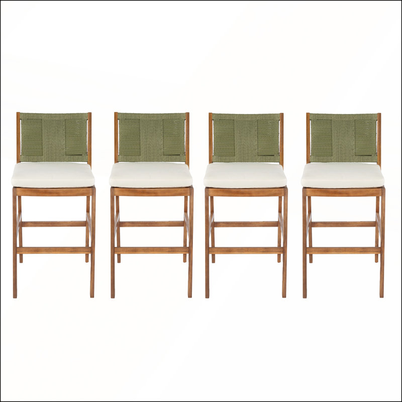 Tabourets de bar d'extérieur durables en bois d'acacia et en osier tissé, idéaux pour les patios et les balcons avec un confort résistant aux intempéries