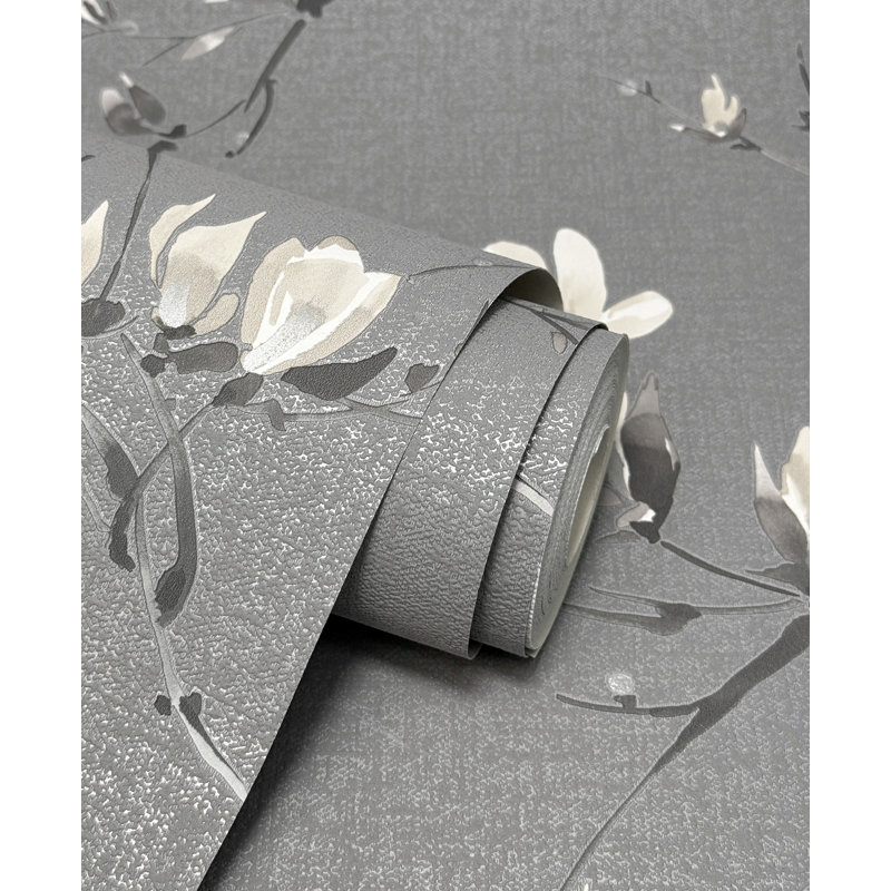 Isla Floral Luxury Textured Vinyl Wallpaper, Black