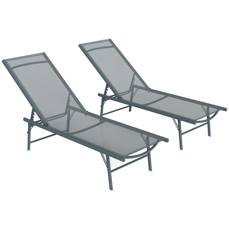 2 chaises longues pliantes pour l'extérieur avec dossier réglable, gris clair