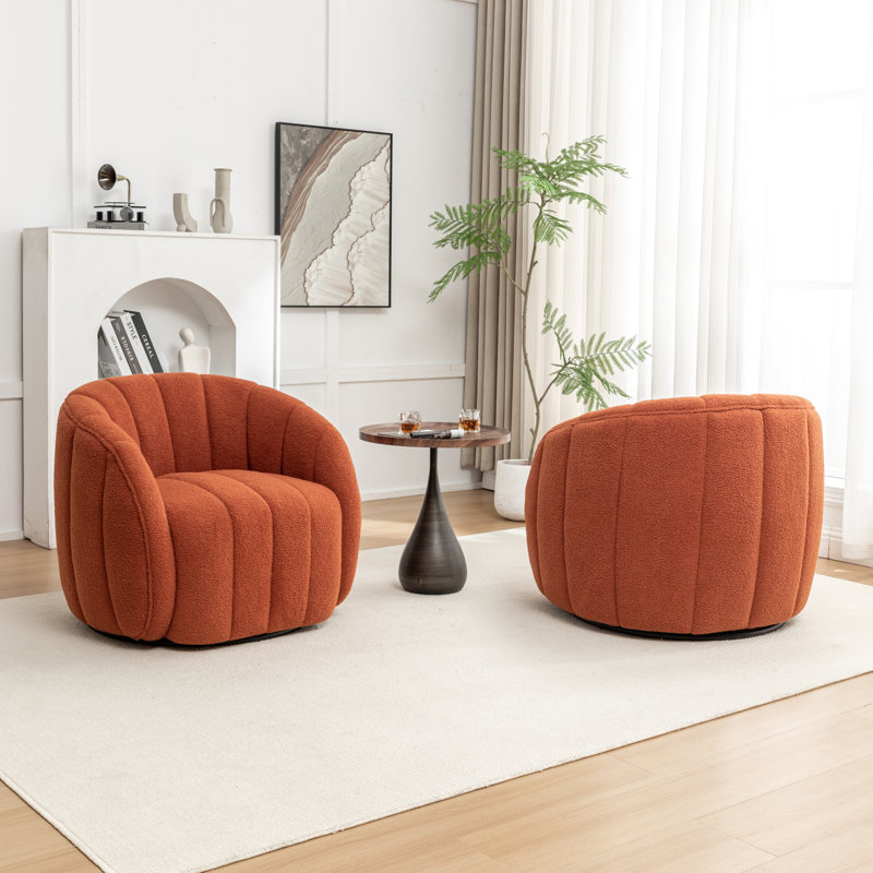 Upholstered Swivel Barrel Chair, OrangePolyester Blend