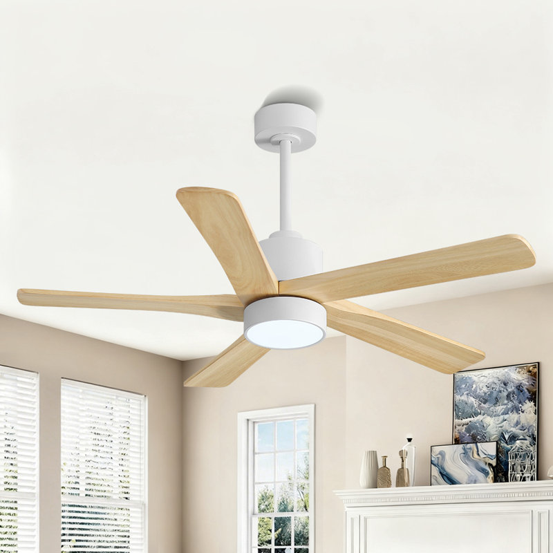 Ventilateur de plafond standard à DEL à 5 pales Athanafis avec télécommande et ensemble d'éclairage inclus, Doré, 54", Blanc