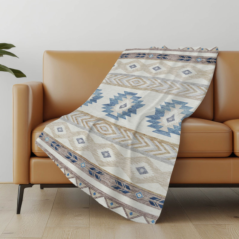 Addison Machine Washable Sherpa Aztec Throw Blanket, Taupe