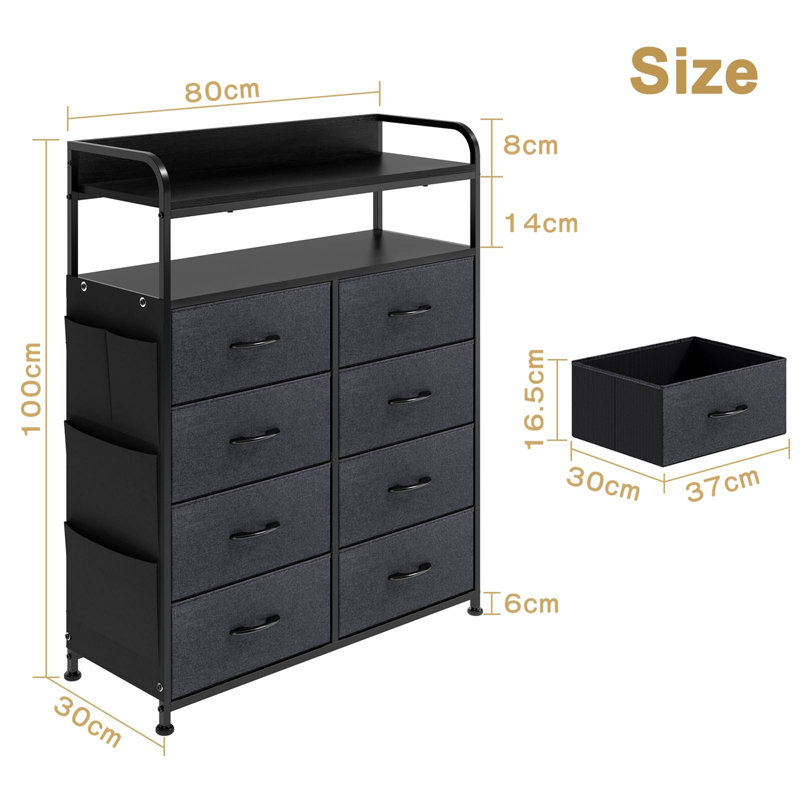 80cm W 8 - Drawer Chest of Drawers, Black