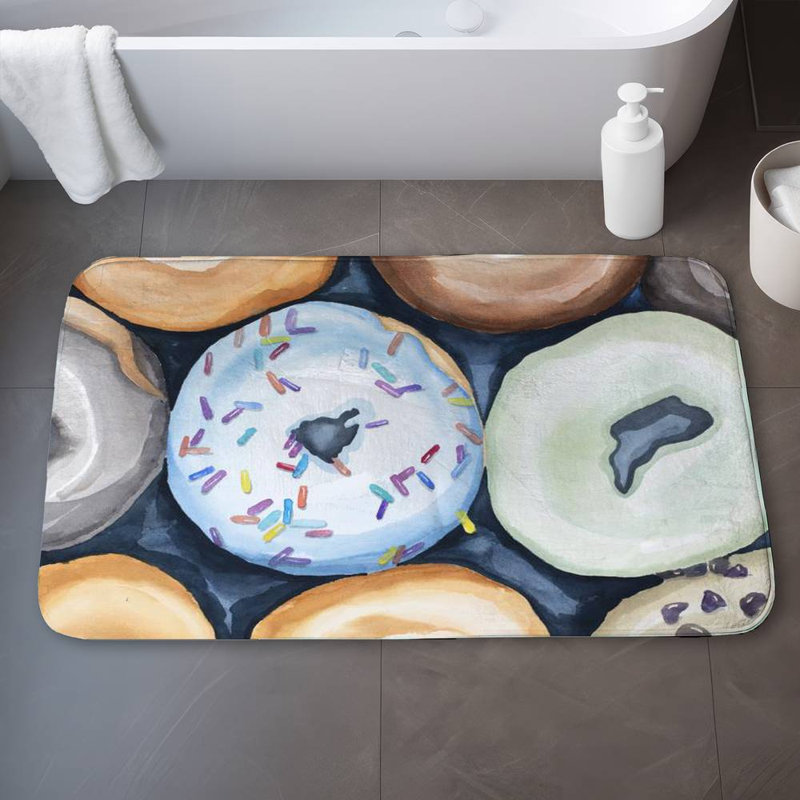 Watercolor doughtnuts with icing Bath Mat with Non-Slip Backing - Quick Dry Memory Foam Bathroom Rug - Absorbent - Modern Plush Spa-Style - Machine Washable