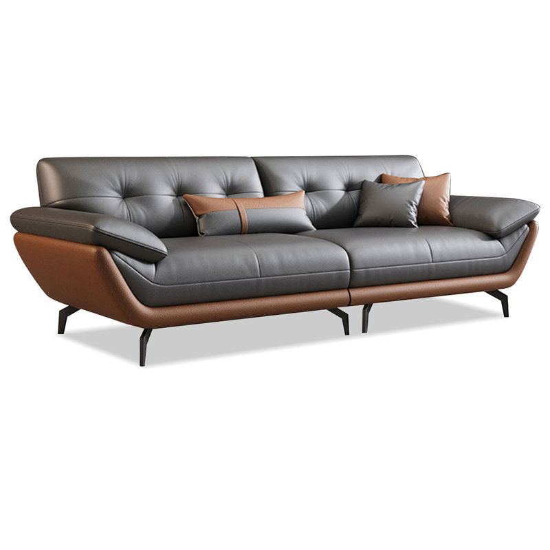 Canapé modulaire gris en cuir véritable, 33.46" H x 94.49" W x 34.65" D