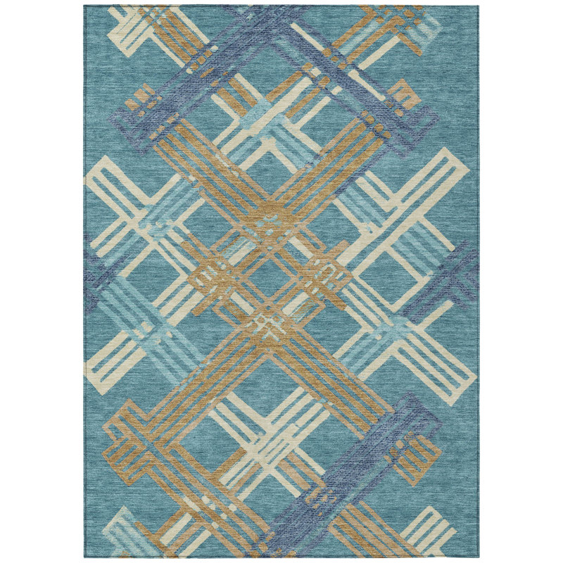 Machine Washable Indoor/Outdoor Chantille ACN2452 Geometric Rug, Teal, 3' x 5'