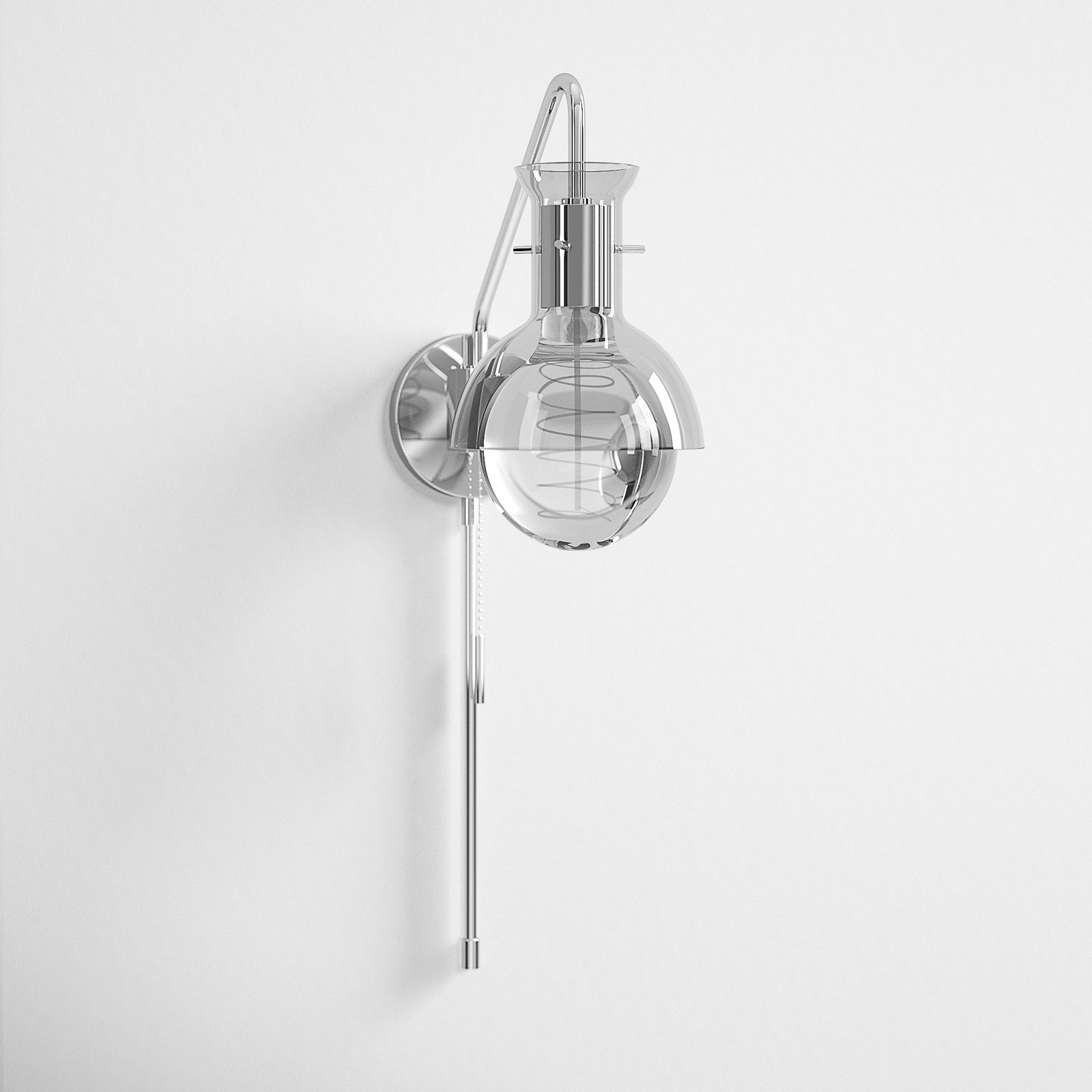 Luke Single Light Glass Dimmable Armed Sconce, Polished Nickel