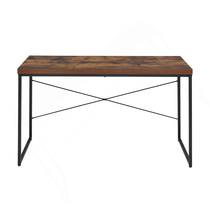 Bureau d'écriture rectangulaire avec pieds en métal, chêne vieilli et noir