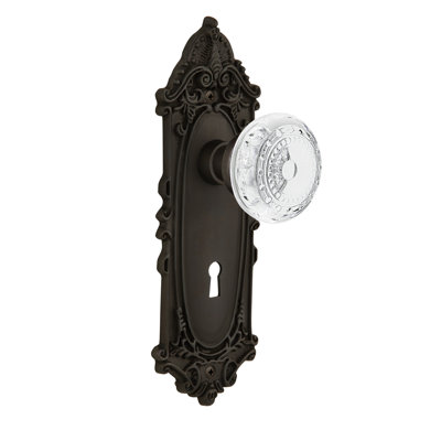 Crystal Meadows Interior Mortise Door Knob with Victorian Long Plate