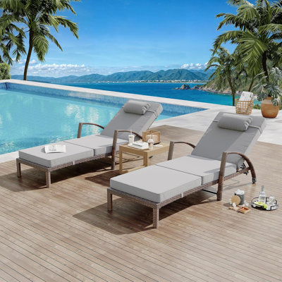 Chaises longues d'extérieur, chaises longues de piscine en osier 2 pièces, chaise longue pliante de patio, 5 positions réglables