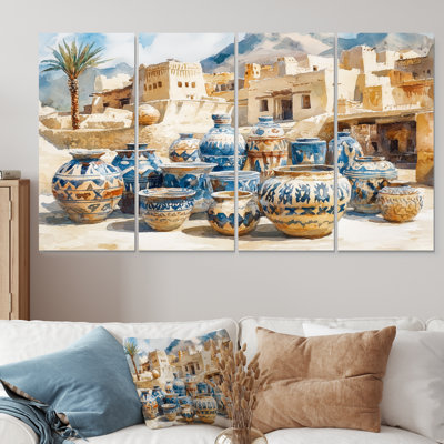 Ensemble de décorations murales poterie brun et bleu, désert africain