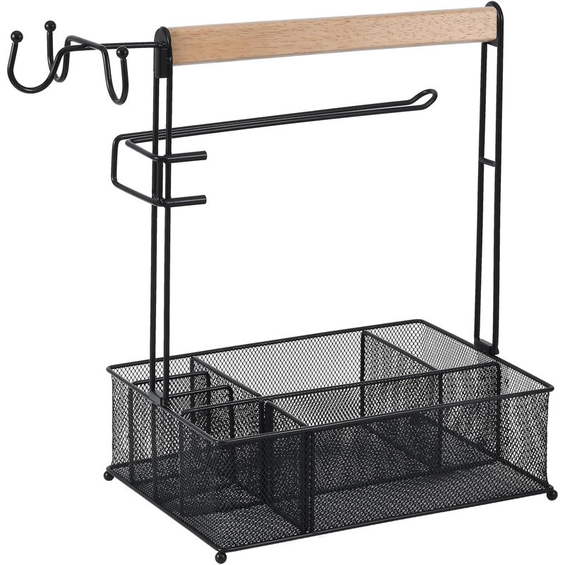 Barbecue barbecue, support de rangement pour barbecue pique-nique pour le camping Panier en maille avec 3 crochets et porte-serviettes en papier, outil de rangement de bureau idéal pour les camping-car