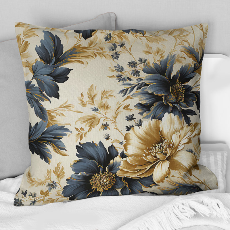 Coussin décoratif en polyester damassé doré et doré, H 18 po x l 18 po